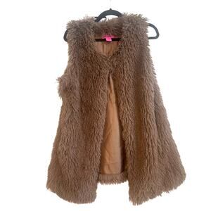 Betsey Johnson Size Medium Brown Fux Fur Artsy Shaggy Boho Single Closure Vest